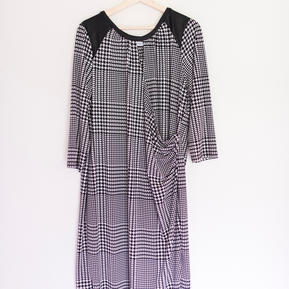 Calvin Klein Houndstooth & Leather Sheath Dress